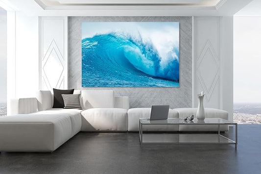 Nature Wall Art Prints - Ocean Forest Mountain Lake Canvas Landscapes - Small to Extra Large Living Room Bedroom Kitchen Bathroom Décor (Blue Ocean Wave, 20L" x 30W")