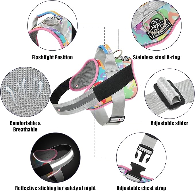 Bolux Dog Harness, No-Pull Reflective Dog Vest, Breathable Adjustable Pet Harness with Handle for Outdoor Walking - No More Pulling, Tugging or Choking (Large (Pack of 1), OilPainting)