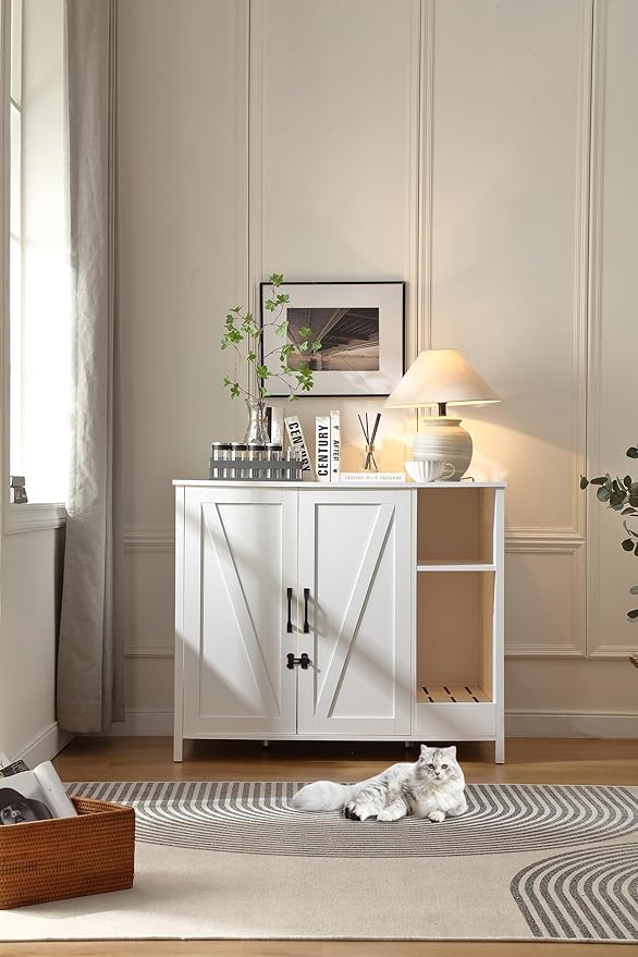 Cat Litter Robot Enclosure,for Placing Litter Robot 3/4,Power Outlet and Dog-Proof Shelf for Litter Robot Cabinet,Litter Collector for Automatic Litter Box Enclosure,Cloud White