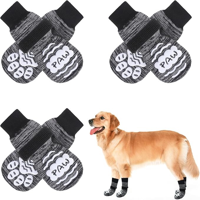 BEAUTYZOO Anti Slip Dog Socks for Small Medium Large Dogs,Paw Protector with Grips for Hardwood Floor Hot/Cold Pavement,Traction Control 3 Pairs AntiTwist Dog Shoes to Prevent Licking for Senior Dog