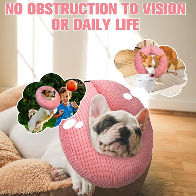 BINGPET Inflatable Dog Cone Collar Alternative After Surgery,Soft Recovery Cone for Dogs to Stop Licking,Protective Neck Donut E Collar Adjustable for Small Medium Large Dogs & Cats(Pink,S)