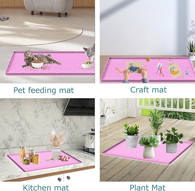 Cat Litter Mat, Silicone Large Cat Mat for Litter Box - 31x22 in, Waterproof & Non-Slip, Durable & Easy Clean, Pink