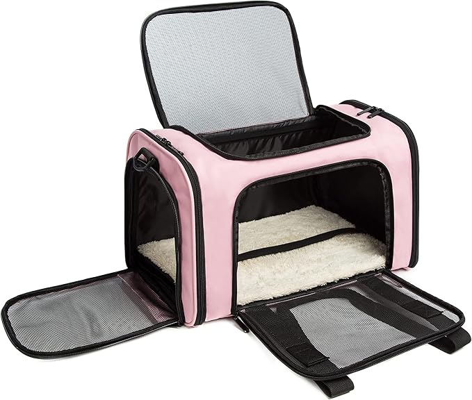 Cat Carrier Dog Carrier Pet Carrier Cat Bags for Small Medium Cats Dogs Puppies of 15 Lbs,of Airline Approved Small Dog Bag Soft Sided,Collapsible Travel Puppy Carrier (Large, Pink)