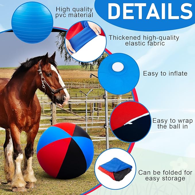 30inch Giant Herding Ball with Cover Anti Burst Ball Please Watch VCR for How to Inflation Horse Toys for Horses Stall Entertainment Play, Pump Included(Stylish)