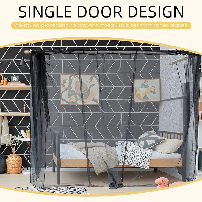 4 Corners Mosquito Net for Mosquiteros para Camas Bed Canopies Netting Bed Drapes Rectangular Mosquito Mesh for Camping Home Outdoor Travel(Black,L78 X W71 X H67 Inch,Opening)
