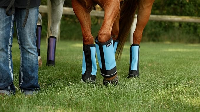 Warrior Fly Boots for Horses - Breathable Mesh Horse Boots for Fly Protection & Leg Comfort - Set of 4 (Trojan Warrior, Red)