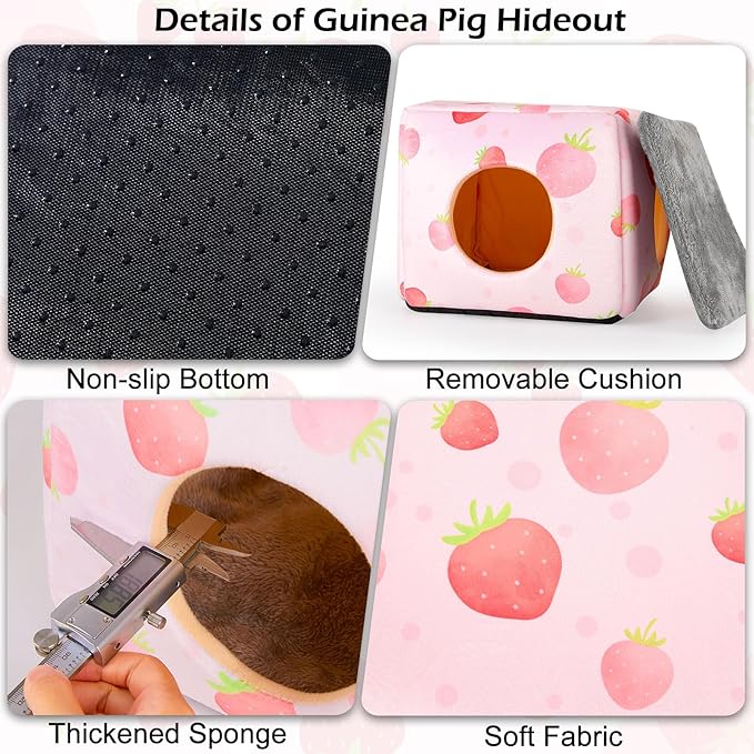 Bienbee Guinea Pig Hideout, Washable Guinea Pigs House Cozy Guinea Pigs Bed for Small Pet Bunny/Rabbit/Hamster/Chinchilla Guinea Pig Accessories Strawberry