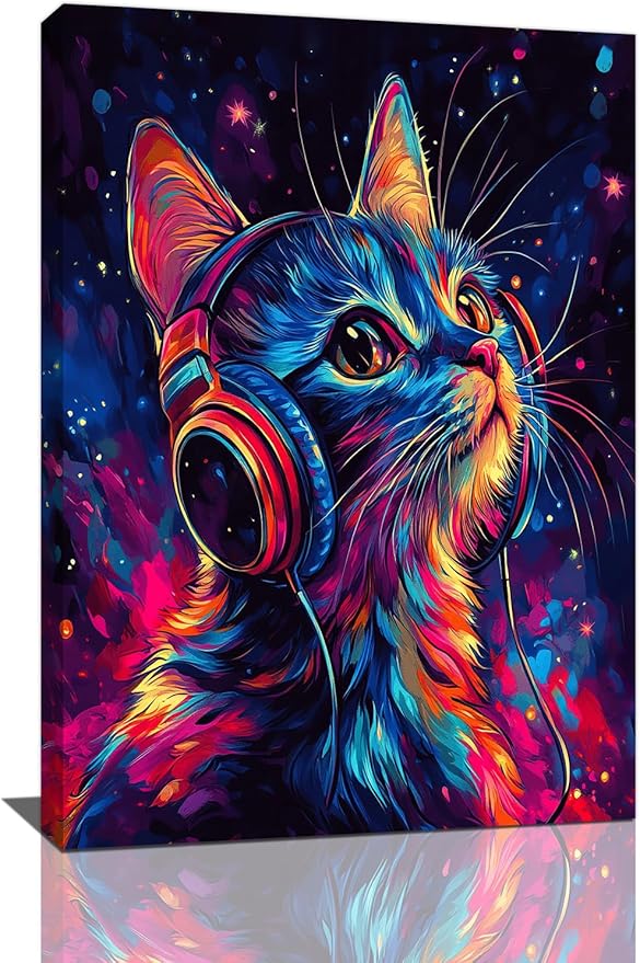 Cat Wall Art Canvas Fantastic Animal Wall Decor Prints Framed Painting Colorful Pictures Gifts Artwork for Bathroom Living Dining Kitchen 16"x24"