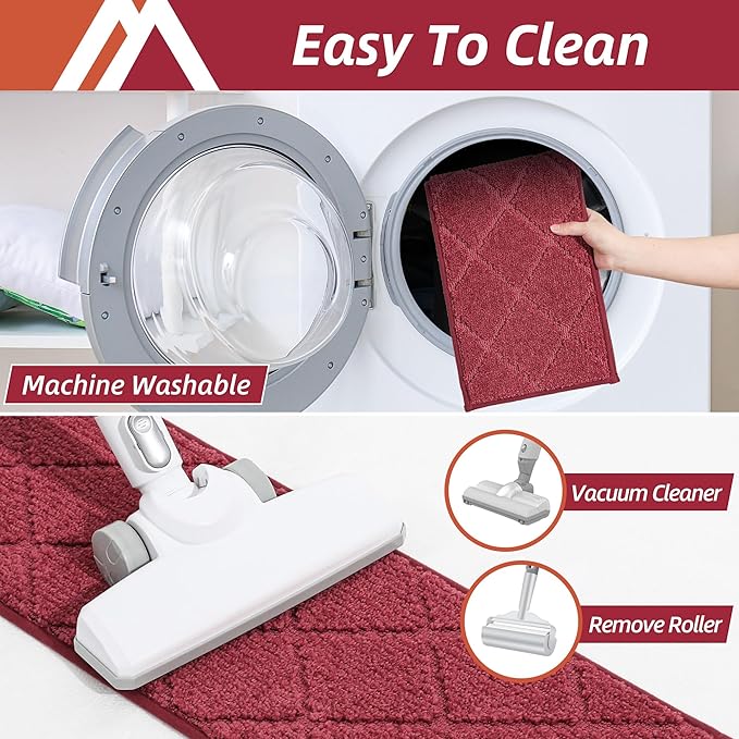 COSY HOMEER Edging Stair Treads Non-Slip Carpet Mat 28inX9in Indoor Stair Runners for Wooden Steps, Edging Stair Rugs for Kids and Dogs, 100% Polyester TPE Backing (10pc, Red)