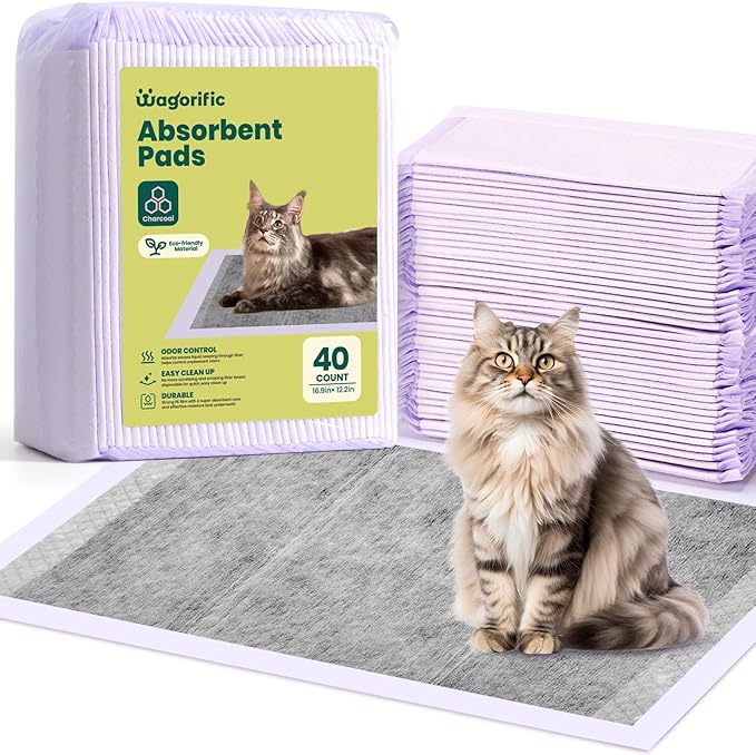 Cat Pads Refills for Tidy Cats Breeze Litter System - Super Absorbent 6-Layer Pads for Odor Control, Activated Carbon - 16.9" x 11.4" - Pack of 40 Litter Box Replacement Pads