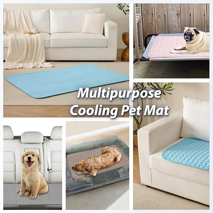 MICROCOSMOS Summer Cooling Mat & Sleeping Pad- Water Absorption Top, Materials Safe, Easy Carry, EZ Clean. Keep Cooling for Pets, Kids and Adults.(Dark Blue, 48" x48")
