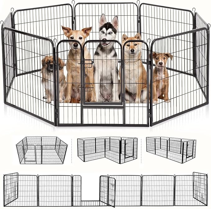 BestPet Dog Playpen Indoor 32 inch 8 Panels Metal Dog Pen Pet Dog Fence Outdoor Exercise Pen with Doors,Pet Puppy Playpen for RV Camping Yard, Black