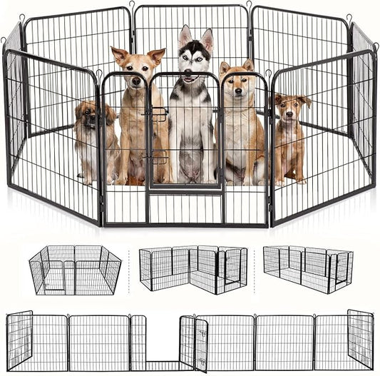 BestPet Dog Playpen Indoor 32 inch 8 Panels Metal Dog Pen Pet Dog Fence Outdoor Exercise Pen with Doors,Pet Puppy Playpen for RV Camping Yard, Black