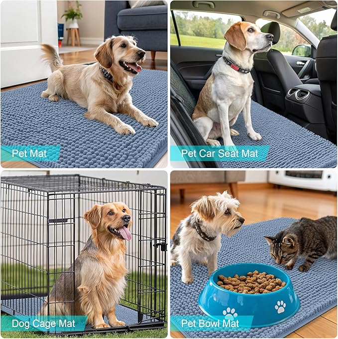 OLANLY Dog Door Mat for Muddy Paws 24x16, Absorbs Moisture and Dirt, Absorbent Non-Slip Washable Doormat, Quick Dry Chenille Mud Mat for Dogs, Entry Indoor Entryway Carpet for Inside Floor, Airy Blue