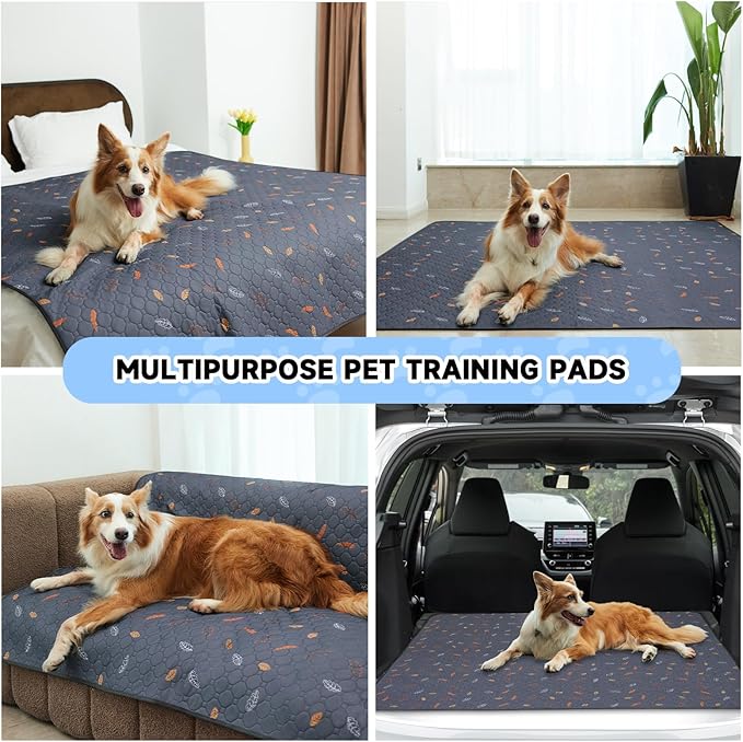 Sunheir Washable Pee Pads for Dogs 4-Pack Reusable Puppy Pads Pet Training Pads, Waterproof Dog Pee Pads for Crate, Whelping Pad, Non-Slip Protects Against Urine Leakage (Leaves - Deep Grey, 18x24)