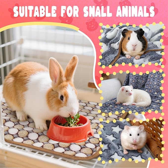 6 Pcs Guinea Pig Bedding Cage Liners Small Animal Flannel Blankets Sleep Mat Absorbent Reusable Pet Pee Bedding Pad Cover for Dog Cat Hamster Ferret Chinchilla Rabbit Hedgehog (30 x 42 Inch, Multi)