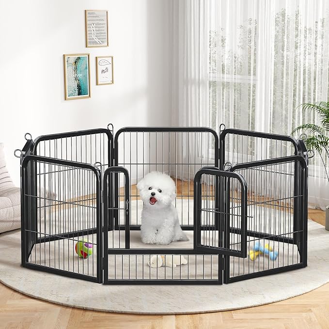 24 Inch 8 Panels Dog Playpen - Metal Pet Exercise Pen for Puppy, Indoor/Outdoor Dog Fence for Yard, Garden, Camping & RV Travel