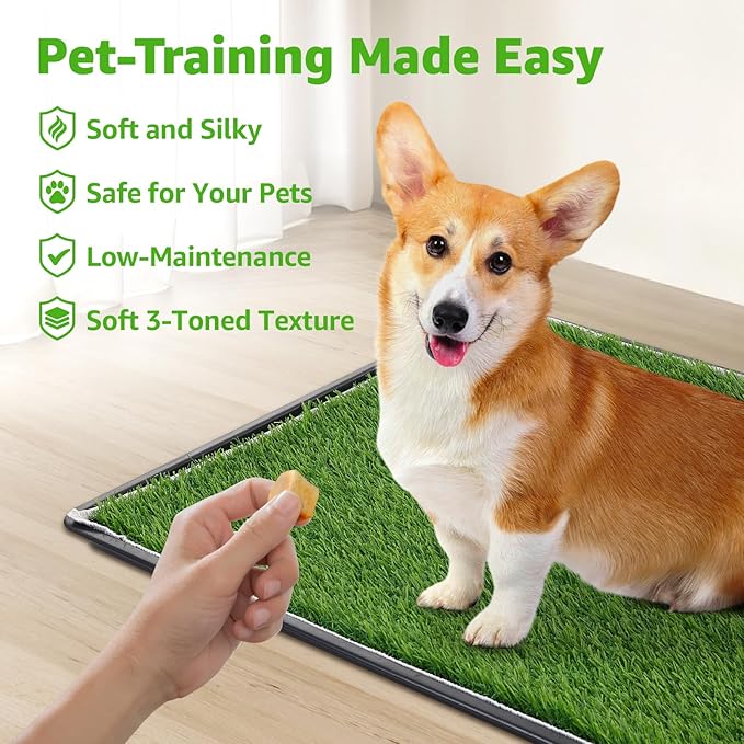 Dog Grass Large Potty Patch, Dog Litter Boxes Artificial Grass Bathroom Turf for Pet Training, Washable Puppy Pee Pad, Perfect Indoor/Outdoor Portable Potty Pet Loo