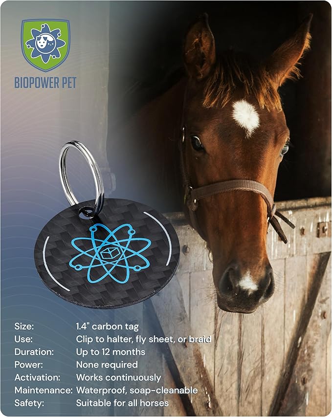 BioPower Natural Fly & Tick Repellent for Horses - Horse Shield Tag with 1-Year Bioresonance Protection – Chemical-Free, Waterproof Carbon Tag That Clips to Halter – Non-Toxic Pest Defense