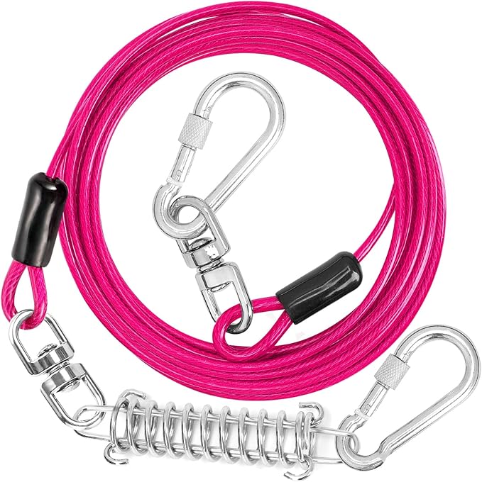 jenico Dog Tie Out Cable - 25ft Dog Lead for Yard - Heavy Duty Dog Chain with Shock Spring - Outdoor Tether Leash for Small Large Dogs Up to 500 lbs