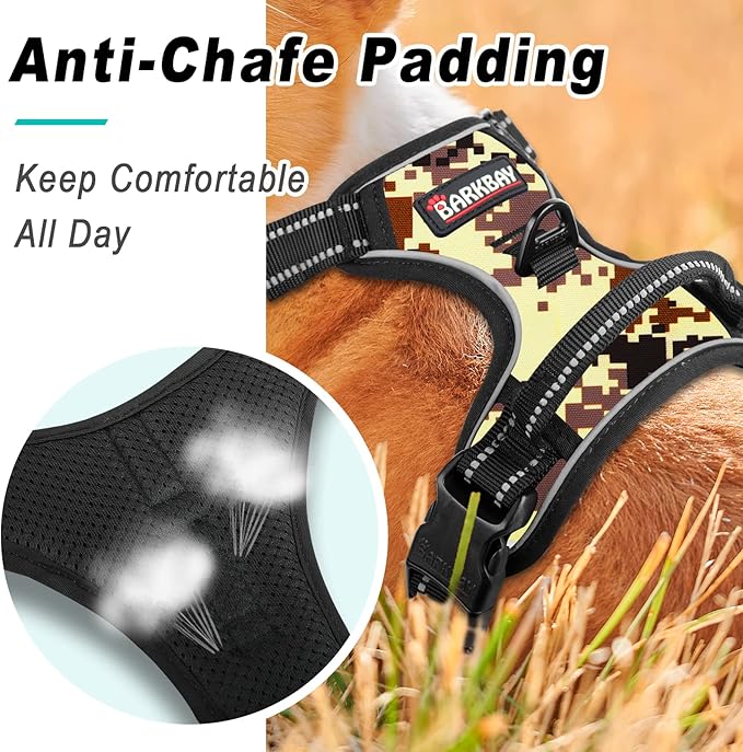 BARKBAY No Pull Dog Harness Large Step in Reflective Dog Harness with Front Clip and Easy Control Handle for Walking Training Running(Desert camo,XL)
