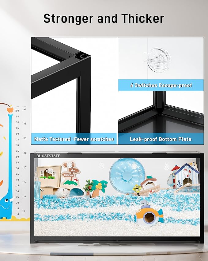 BUCATSTATE Hamster Cage Metal 3.0 - Chewproof Large Rat Cage Stackable with Top Access Easy Assemble 47L x 23.6W x 25.5H Inches Dwarf Syrian Hamster Tank for Gerbil Mouse (7.75 ft², Black)