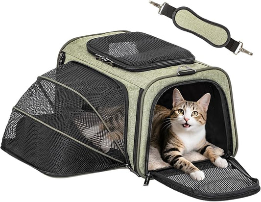 Petsfit Expandable Rabbit Carrier Small Cat Carrier Airline Approved, 16X10X9 Inches Soft-Sided Portable Small Animal Travel Bag for Kitten/Puppy/Bunny/Guinea Pig