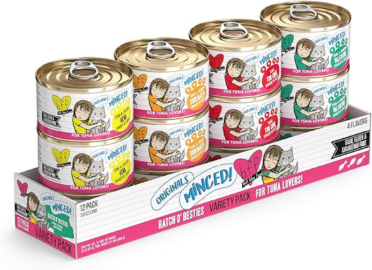 Weruva BFF Minced Natural Wet Cat Food, Batch O Besties Variety Pack, 3oz Can, Pack of 12