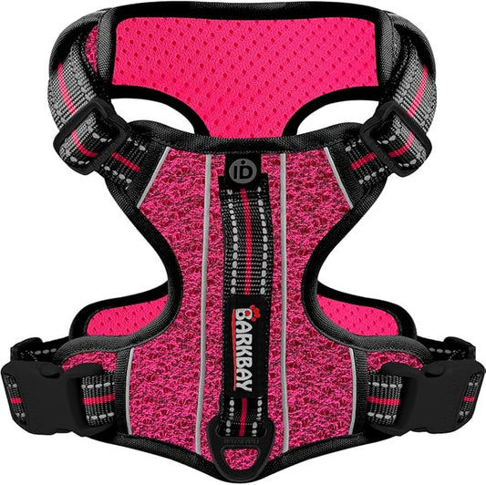 BARKBAY Dog Harness No Pull with ID Tag Pocket - Heavy Duty, Reflective, Easy Control for Large Dogs(Pink/Black,XL)