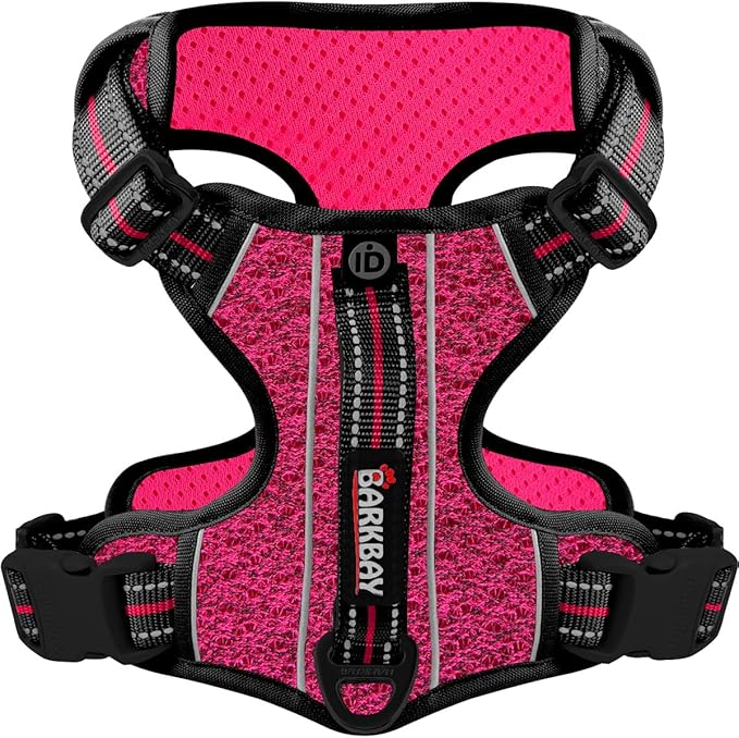 BARKBAY Dog Harness No Pull with ID Tag Pocket - Heavy Duty, Reflective, Easy Control for Large Dogs(Pink/Black,S)