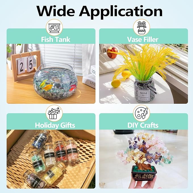 3 Lb Fluorite Crystal Chips Aquarium Fish Tank Gravel, Tumbled Crushed Stone Crystal Chips Bulk Irregular Shaped Decorative Vase Fillers Aquarium Gravel Rocks