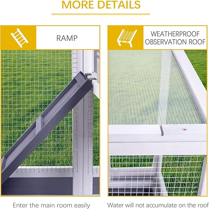 GEGURI Rabbit Hutch, Two-Story Indoor Bunny Cage, Outdoor Guinea Pig Cages for Small Animals with Wheels, Removable Tray