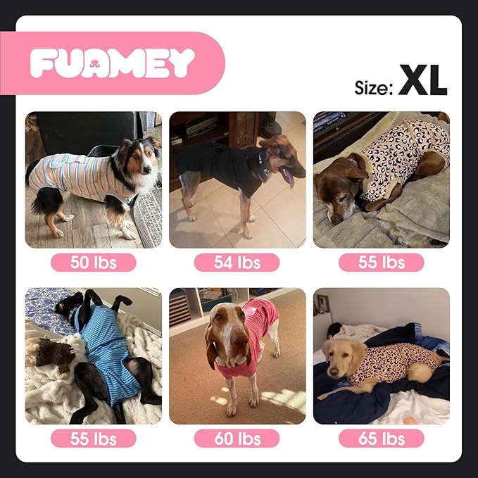 FUAMEY Recovery Suit for Dogs After Surgery,Soft Breathable Dog Bodysuit E-Collar & Cone Alternative Surgical Suit,Male Female Dog Neuter Spay Suits Anti Licking Wounds Onesie Navy Blue Strips XL