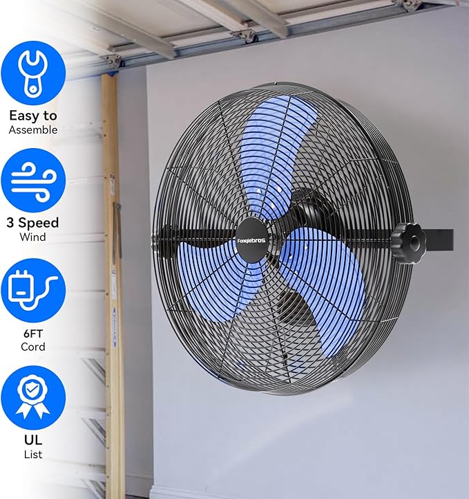 4580 CFM 18 inch High Velocity Wall Mounted Fan, 3-Speed Metal Fan with Sealed Motor, 360 Degree Tliting Heavy Duty Wall Fan for Patio, Barn, Garage, and Gazebo - UL listed