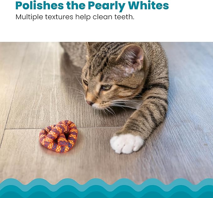 Catstages Plaque Away Pretzel Cat Toy – Interactive Catnip Dental Chew Toy to Help Clean Teeth, Fun for Play and Chewing, Orange