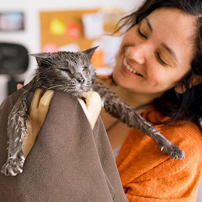 Chumia 4 Pack Dog Towels for Drying Large Microfiber Grooming Tools Absorbent Soft Bath Supplies with Embroidered Paw for Small Medium Pet Products (30 x 50 Inch,Blue,Black,Gray,Brown)