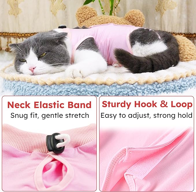 Cat Recovery Suit, Breathable Cat Surgery Recovery Suit Female, Cat Onesie for Cats After Surgery Spay Surgical Abdominal Wound Skin Diseases Cone of Shame Alternative (Pink,S)