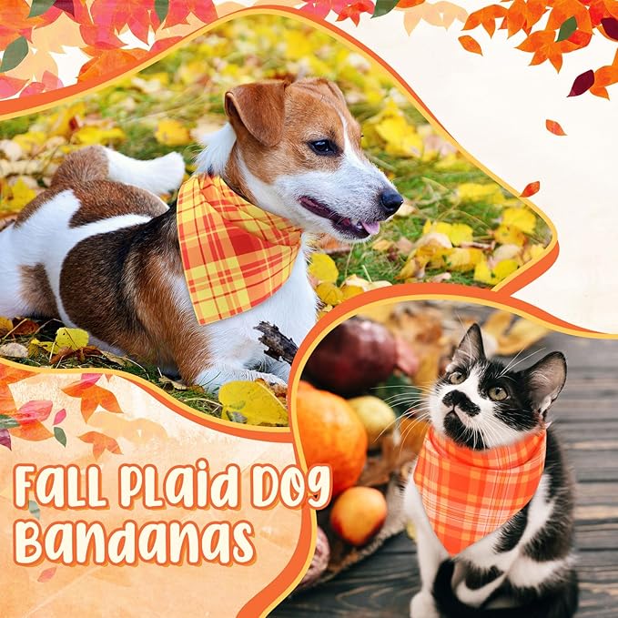 Abbylike 50 Pcs Fall Dog Bandanas Bulk Plaid Bandanas for Dogs Autumn Doggie Triangle Kerchief Scarf Bibs Set for Autumn Small Medium Large Pets Costume Accessories (19.7 x 13.8 x 13.8 Inch)