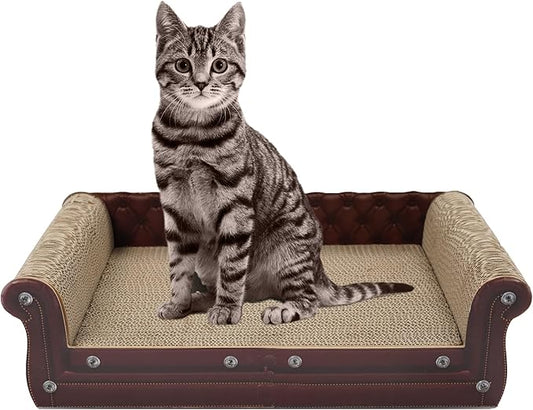 Scratching Sofa, Couch Shaped Thick Scratching Cardboard, Lounge Bed for Indoor Rest&Play, Sofa Scratcher Pad (Brown, 22.4" L X 12.2" W X 6.3" H)