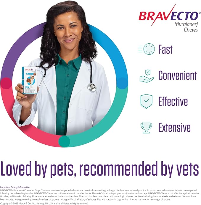 BRAVECTO Chew for Dogs, Flea & Tick, 1 Chew, 12 Week Supply, 22-44 lbs., Green Box