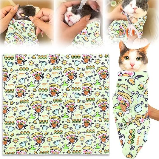 XANGNIER Cat Wrap for Grooming,Cat Restraint Wrap for Cutting Nails,Fabric Burrito Wrap for Nail Clipping, Anti-Scratch, Anti-Escape,Multifunctional Swaddle Wrap Pet Tool (20.8 x 20.8 Inch)