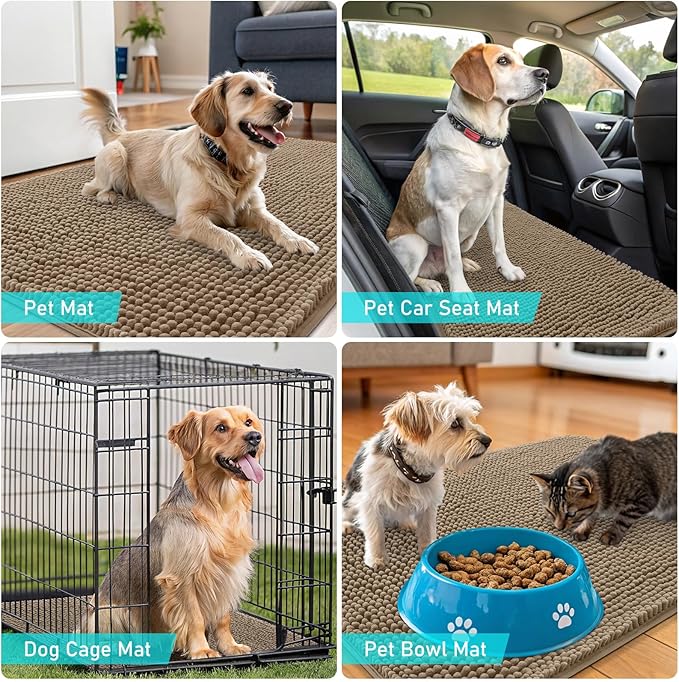 OLANLY Dog Door Mat for Muddy Paws 70x24, Absorbs Moisture and Dirt, Absorbent Non-Slip Washable Doormat, Quick Dry Chenille Mud Mat for Dogs, Entry Indoor Entryway Carpet for Inside Floor, Tan