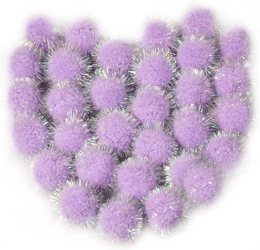 VAPKER 30 Pcs Cat Ball Toys Sparkle Balls Extra Large 2 Inch Cat's Favorite Chase Glitter Ball Glitter Tinsel Pom Poms Balls Purple Color