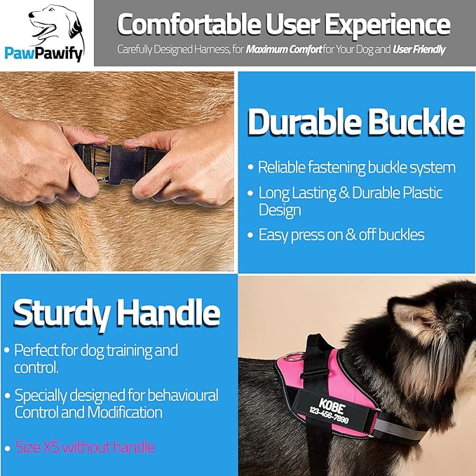 PawPawify Custom No Pull Dog Harness with Name and Phone Number, Heavy Duty Personalized Pet Vest to Prevent Tugging, Pulling, or Choking, Training and Walking (Camouflage Navy, S (10-19LBS))