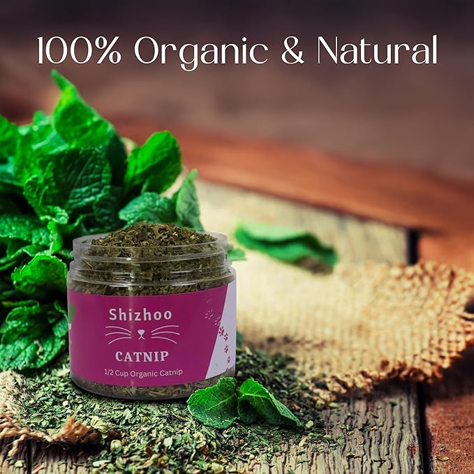 Catnip for Cats with Leaves and Flowers 100% Natural and Organic Catnip Premium Cat Nip for Cats & Kittens Used as a Snack or Refillable Catnip Treats for Cats (1/2 Cup, 2 Ounces)