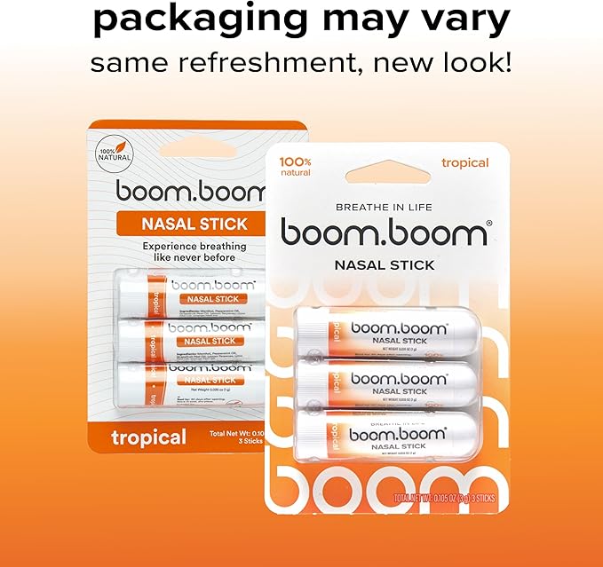 BoomBoom Nasal Stick | Vapor Flow Technology | Cool Refreshing Sensation | Natural Mood Boost | Simple Ingredients | Essential Oils + Menthol Inhaler (Tropical)