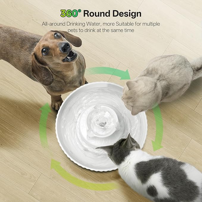 Ceramic Cat Water Fountain, 2.1L/70oz Porcelain Pet Drinking Dispenser with 4 Set Replacement Filter & Sponge, Automatic Dog Water Bowl with Ultra-Quiet Pump, Cat Feeding Watering Supplies(White)