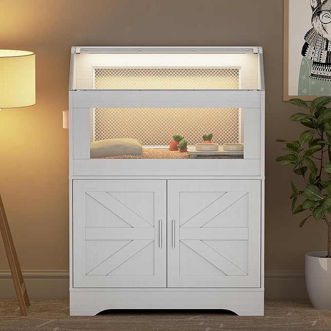 PAKASEPT Hamster Cage, Small Animal Cages with Storage Cabinet, Visual and Ventilated Large Habitats Hamster House for Rat, Guinea Pig, Hedgehog, Gerbil, White