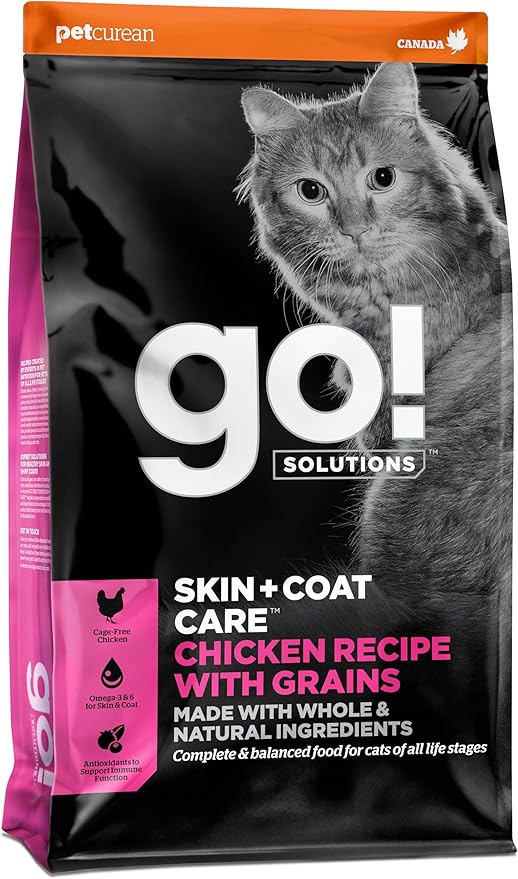 Go! Solutions Skin + Coat Care, Dry Cat Food, Chicken Recipe with Grains, 8 lb Bag