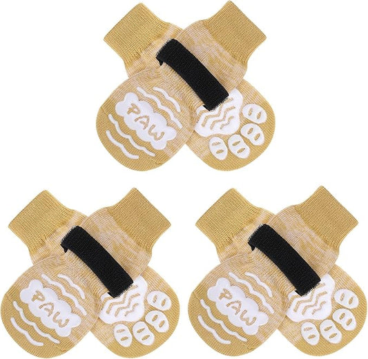 BEAUTYZOO Anti Slip Dog Socks for Small Medium Large Dogs with Grips Straps on Hardwood Floor Protection Wear, Traction Control 3 Pairs Double Side Paw Protector to Prevent Licking for Girl or Boy